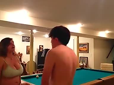 Brother and sister play strip pool